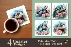 Blue Turtle Flower Coaster Sublimation Designs Product Image 1