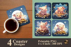 Cute Piggy Bank Coaster Sublimation Designs Product Image 1