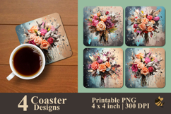 Wedding Bouquet Rose Coaster Sublimation Design Product Image 1