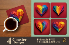 Heart Shape Origami Coaster Sublimation Design Product Image 1