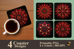Cool Red Mandala Coaster Sublimation Design Product Image 1