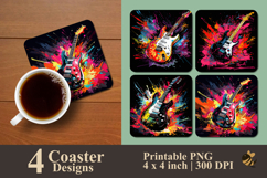Pop Art Electric Guitar Coaster Sublimation Design Product Image 1
