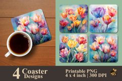 Watercolor Tulip Spring Coaster Sublimation Designs Product Image 1