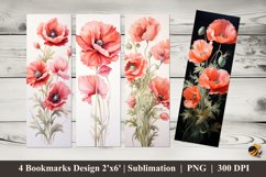 Red Poppies Flower Bookmarks Sublimation Design Product Image 1
