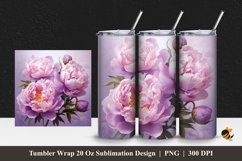 Pink Peony Flower Tumbler Wrap Sublimation Design 1 Product Image 1