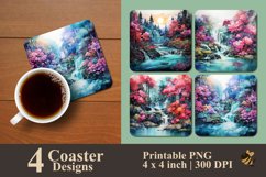 Watercolor Waterfall Coaster Sublimation Designs Product Image 1