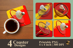 Cool Badminton Coaster Sublimation Design Product Image 1