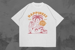 Happiness Comes In Waves Vintage Surfing T-shirt Design Product Image 1