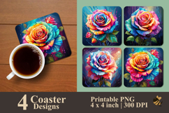 Multicolor Rose Illustration Coaster Sublimation Design Product Image 1