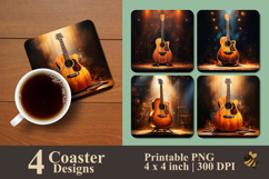 Painting Guitar Spotlight Coaster Sublimation Design Product Image 1