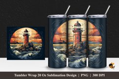 Handdrawn Sea Tower Tumbler Wrap Sublimation Design 1 Product Image 1