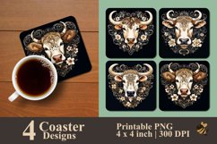 Flower Cow Head Coaster Sublimation Designs Product Image 1