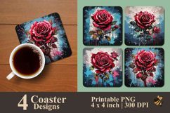 Bleeding Rose Graffiti Coaster Sublimation Design Product Image 1