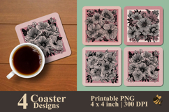 Handdrawn Blossom Flowers Coaster Sublimation Design Product Image 1