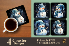 Dark Night Snowman Coaster Sublimation Design Product Image 1