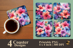Tropical Hibiscus Flowers Coaster Sublimation Design Product Image 1