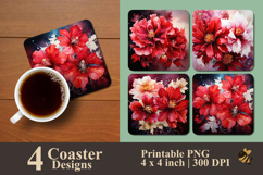 Cool Red Flower Coaster Sublimation Design Product Image 1