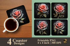 Chalk Dust Rose Coaster Sublimation Design Product Image 1