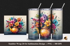 Tea Pot And Flower Tumbler Wrap Sublimation Design 1 Product Image 1