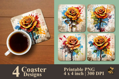 Yellow Butter Rose Coaster Sublimation Design Product Image 1