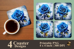 Rainy Blue Rose Coaster Sublimation Design Product Image 1
