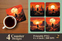 Desert Cowboy Sunset Coaster Sublimation Design Product Image 1