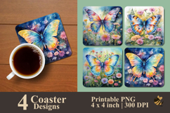 Vibrant Butterfly Coaster Sublimation Design Product Image 1