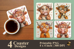 Cow Enjoy Candy With Love Coaster Sublimation Design Product Image 1