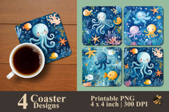 Cute Animal Underwater Coaster Sublimation Design Product Image 1