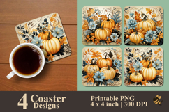 Whimsical Autumn Harvest Coaster Sublimation Design Product Image 1