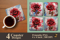Vibrant Cherry Red Rose Coaster Sublimation Design Product Image 1