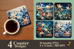 Ocean Sea Shells Coaster Sublimation Design Product Image 1