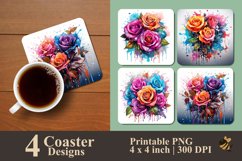 Rose Splash Art Coaster Sublimation Designs Product Image 1
