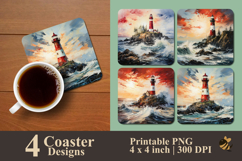 Sea Tower and Ocean Waves Coaster Sublimation Design Product Image 1