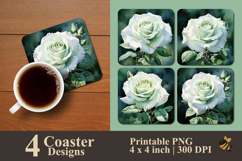 Greenish White Rose Coaster Sublimation Design Product Image 1