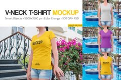 Women’s Slim-Fit V-Neck T-Shirt Mockup Set Product Image 1