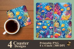 Colorful Coral And Fish Coaster Sublimation Designs Product Image 1