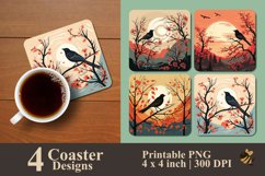 Simple Bird Perch On Tree Coaster Sublimation Designs Product Image 1