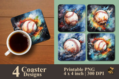 Colorful Baseball Coaster Sublimation Design Product Image 1