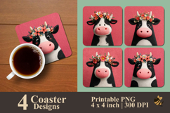 Sweet Cow with Flower Crown Coaster Sublimation Design Product Image 1