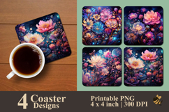 Cosmic Floral Fusion Coaster Sublimation Design Product Image 1