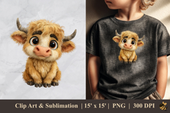 Little Highland Cow DTF Sublimation Clipart Design 1 Product Image 1