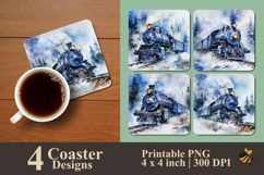 Misty Blue Train Coaster Sublimation Design Product Image 1