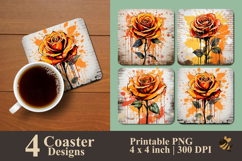 Saffron Yellow Rose Coaster Sublimation Design Product Image 1