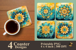 Boho Mandala Watercolor Coaster Sublimation Design Product Image 1
