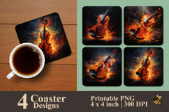 Violin Flame Coaster Sublimation Design Product Image 1