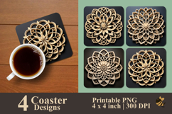 Boho Wooden Symmetry Coaster Sublimation Design Product Image 1