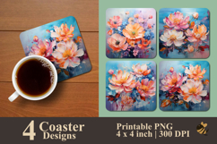 Radiant Blossom Harmony Coaster Sublimation Design Product Image 1