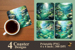 Fish Under River Coaster Sublimation Design Product Image 1