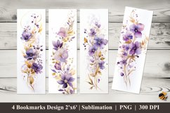 Golden Purple Flower Bookmarks Sublimation Design Product Image 1